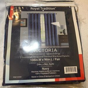 Royal Tradition Victoria Navy Jacquard Black Out Curtains Blue Thermo Lined NWT